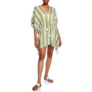 Tory Burch Green and White Striped Swim Coverup